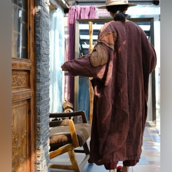 Earth Born Organic Thick Cotton Open Front Floral Sleeve Appliqué Duster - Picture 2 of 5